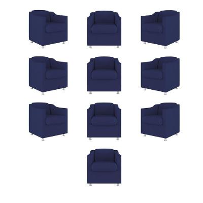 Kit 10 Poltronas Decorativas Recepção Clinica Suede Cor:azul Marinho