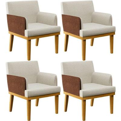Kit 04 Poltronas Decorativa Base Mel Beatriz W01 Linho Champagne Couríssimo Marrom - Lyam Decor