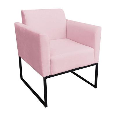 Poltrona Decorativa Base Industrial Preto Maressa S19 Suede Rosa Bebê - Ibiza