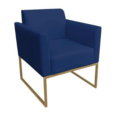 Poltrona Decorativa Base Industrial Dourada Maressa S04 Suede Azul Marinho - Ibiza