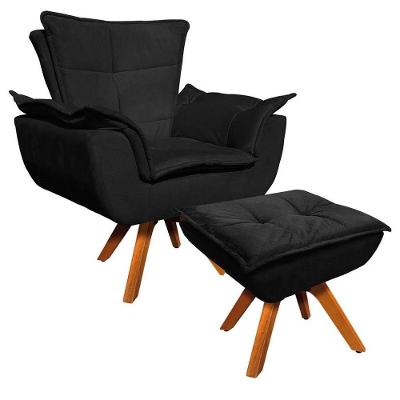 Poltrona Decorativa Base Giratória Giromad Com Puff Opla Suede Preto - Ibiza