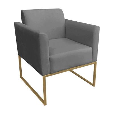 Poltrona Decorativa Base Industrial Dourada Maressa S08 Suede Grafite - Ibiza