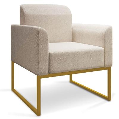Poltrona Marisa Linho Base Industrial Metálica Dourado - D'rossi Cor A27 Areia