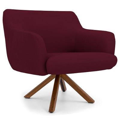 Poltrona Giratória Base Giromad Madeira Jade Veludo Marsala