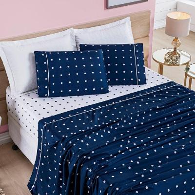 Jogo Cama Lençol Meggy Poá Queen Bolinhas Micropercal 200 Fios 4 Peças - Azul Marinho