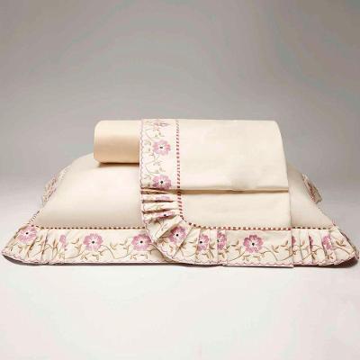Jogo Cama Lençol Yasmin Casal Queen 04 Peças Bordado Algodão 180 Fios - Palha Floral
