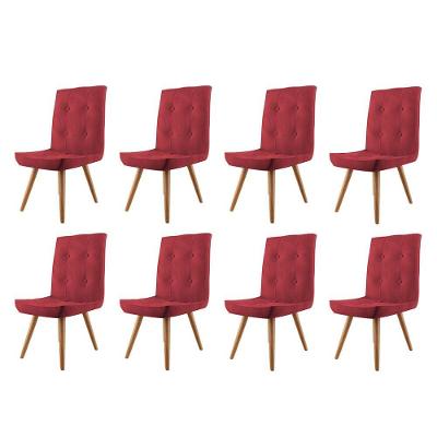 Conjunto 08 Cadeira De Jantar Drop Com Botão Base Pé Palito Caramelo Sintético Vermelho