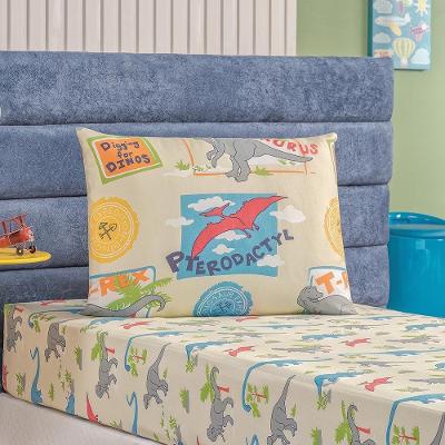 Jogo De Cama Lençol Carrosel Solteiro 02 Peças Infantil Estampado Divertido - Dinossauro