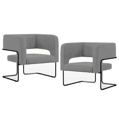 Kit 02 Poltronas Base De Aço Preto Veludo Cinza C-317