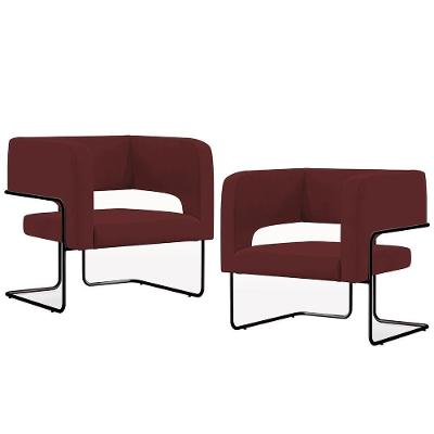 Kit 02 Poltronas Base De Aço Preto Veludo Marsala C-278