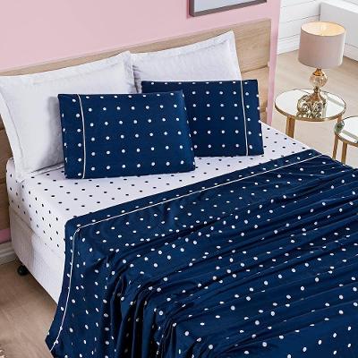 Jogo De Cama Lençol Celine Casal Queen 04 Peças Micropercal 200 Fios Bolinhas - Azul Marinho