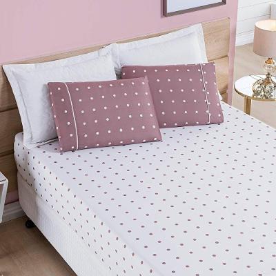 Jogo De Cama Lençol Celine Solteiro 02 Peças Micropercal 200 Fios Bolinhas - Rosê