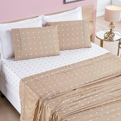 Jogo De Cama Lençol Celine Casal Padrão 04 Peças Micropercal 200 Fios Bolinhas - Cáqui