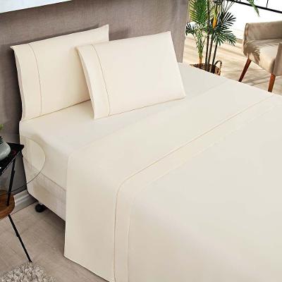 Jogo De Cama Lençol Milano Casal Padrão Percal 180 Fios Ponto Palito Liso 04 Peças - Palha