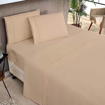 Jogo De Cama Lençol Milano Casal Padrão Percal 180 Fios Ponto Palito Liso 04 Peças - Cáqui