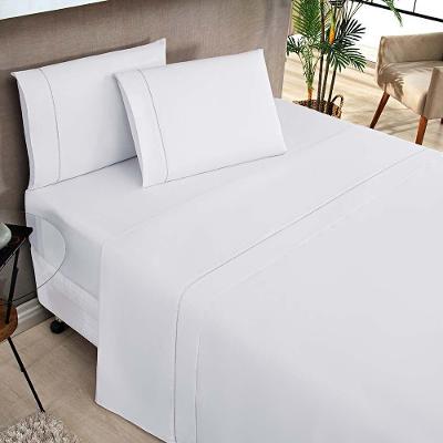 Jogo De Cama Lençol Milano Casal Queen Percal 180 Fios Ponto Palito Liso 04 Peças - Branco