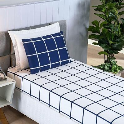 Jogo De Cama Lençol Minimalista Solteiro 02 Peças Micropercal 200 Fios Premium Azul Marinho