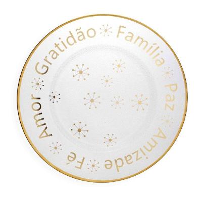 Sousplat De Plástico Desejos De Natal Transparente E Dourado Com Estrelas 33Cm