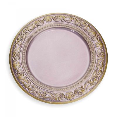 Sousplat De Plástico Rosa E Dourado Com Detalhe Em Arabesco 33Cm