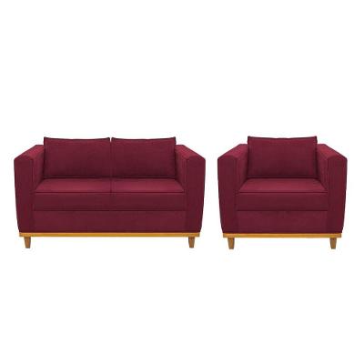Kit Sofá 2 Lugares Poltrona Europa Suede Bordô