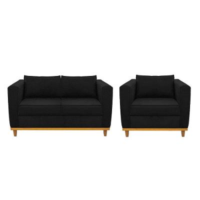 Kit Sofá 2 Lugares Poltrona Europa Corano Preto