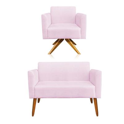 01 Namoradeira E 01 Poltrona Marisa Suede Rosa Bebê