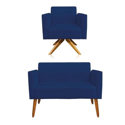 01 Namoradeira E 01 Poltrona Marisa Suede Azul Marinho