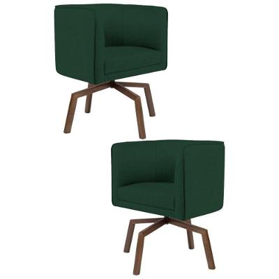 2 Poltronas Ka Madeira Betina C117 Linho Verde Musgo