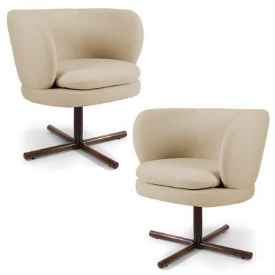02 Poltronas Melissa Xis C-129 Linho Bege Escuro