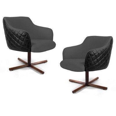 02 Poltronas Jade Xis C-416 Corano Tressê Linho Cinza Escuro