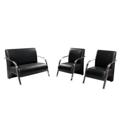 Conjunto Poltrona Sevilha Braço Alumínio Kit 3 Peças Preto