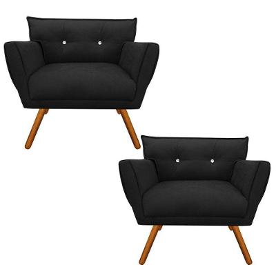 Kit 02 Poltronas Anitta Preto Com Strass Pés Palito Castanho