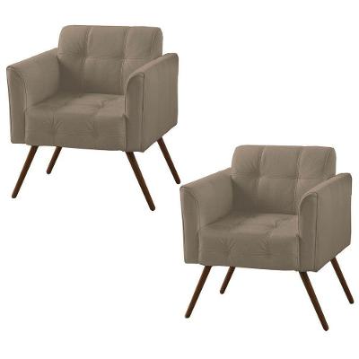 Kit 02 Poltronas Decorativa Bia Couro Bege 66
