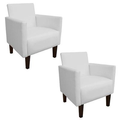 Kit 02 Poltronas Corino Branco Pés Chanfrado Marrom D´rossi
