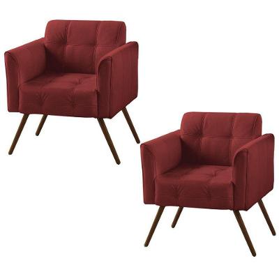 Kit 02 Poltronas Decorativa Bia Couro Vermelho