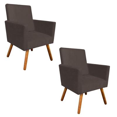 Kit 02 Poltronas Nina Suede Marrom Pés Palito Castanho
