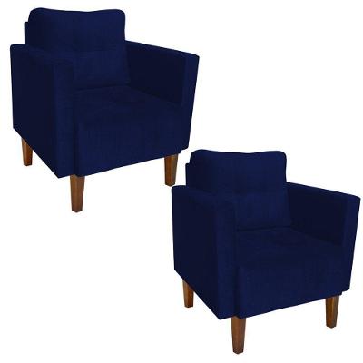 Kit 02 Poltronas Lívia Suede Azul Marinho Pés Chanfrado