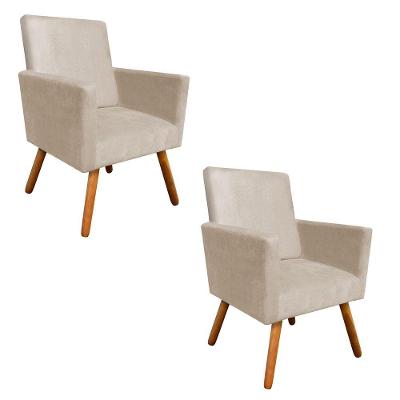 Kit 02 Poltronas Nina Suede Bege Pés Palito Castanho D´rossi