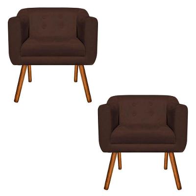 Kit 02 Poltronas Julia Suede Marrom Pés Palito Castanho