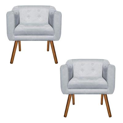 Kit 02 Poltronas Julia Suede Cinza Strass Pés Palito