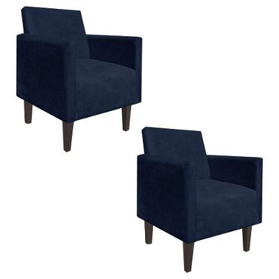 Kit 02 Poltronas Jade Suede Azul Marinho Pés Chanfrado