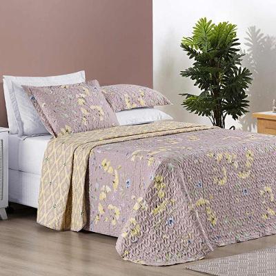 Colcha Ayla Casal Queen Tecido Dupla Face Microfibra 03 Peças - Lavanda Floral