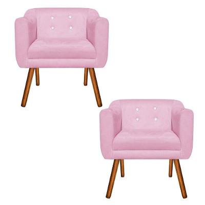 Kit 02 Poltronas Julia Suede Rosa Bebê Com Strass Pés Palito