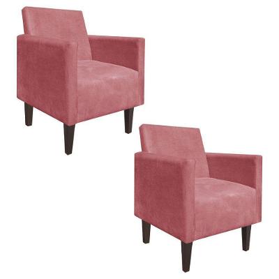 Kit 02 Poltronas Jade Compacta Suede Rose Pés Chanfrado