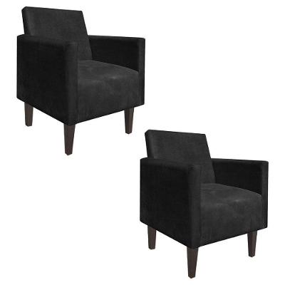 Kit 02 Poltronas Suede Preto Pés Chanfrado Tabaco D´rossi