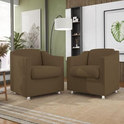 Kit 02 Poltronas Recepção Consultório Suede ? Balaqui Decor Cor:Marrom