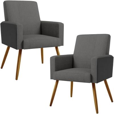 Kit 02 Poltronas Pés Palito Linho Cinza Escuro Preto