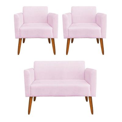 Kit 1 Namoradeira e 2 Poltronas Marisa Suede Castanho Rosa
