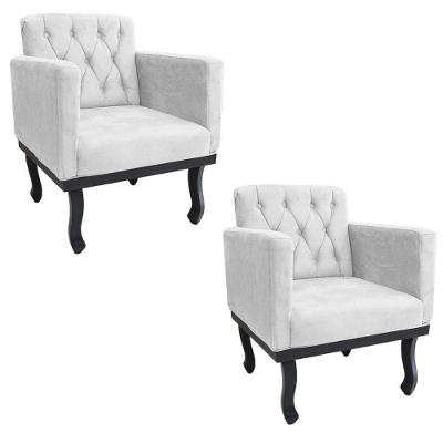 Kit 2 Poltronas Classic Pés Luís Xv Suede Branco Adj Decor