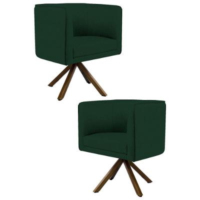 Kit 2 Poltronas Base Madeira Veludo Verde Musgo